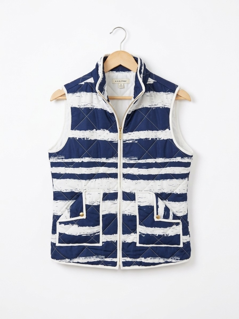 tea n rose Navy & White Striped Quilted Vest